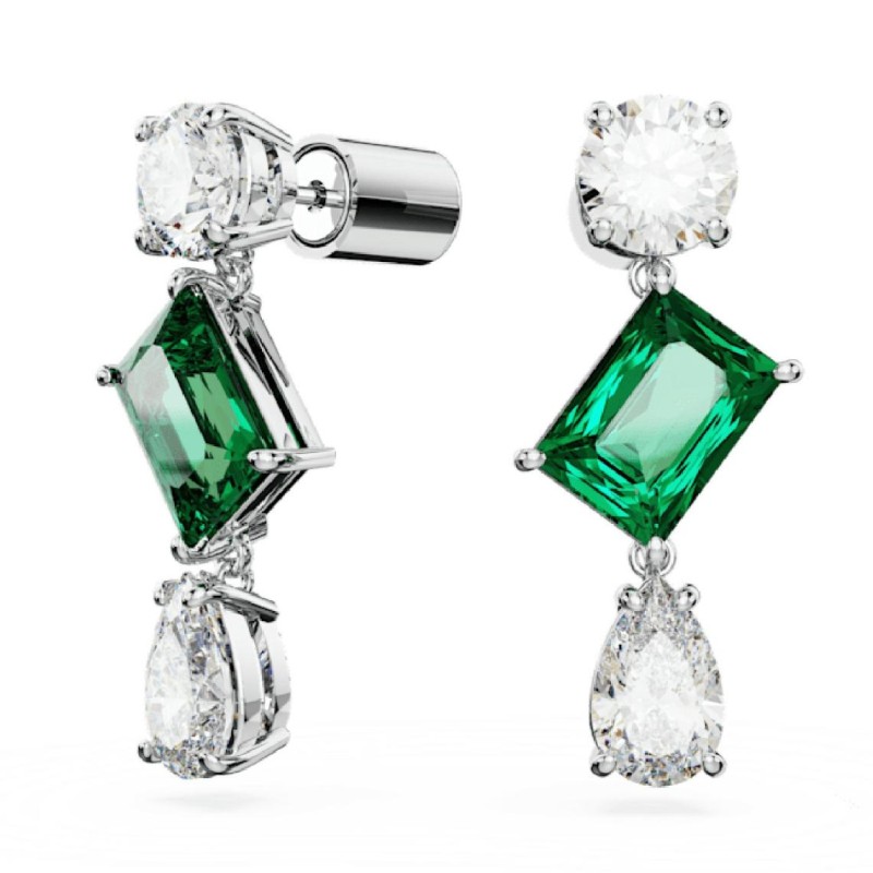 Boucles d'oreilles fantaisie Swarovski femme métal argenté avec cristaux blanc et vert collection Mesmera