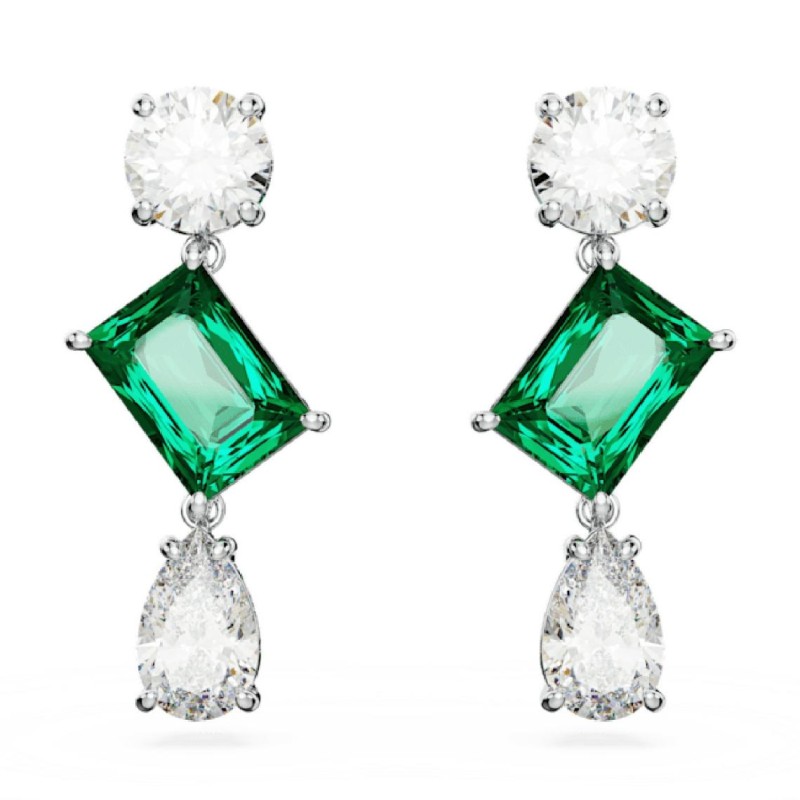 Boucles d'oreilles fantaisie Swarovski femme métal argenté avec cristaux blanc et vert collection Mesmera
