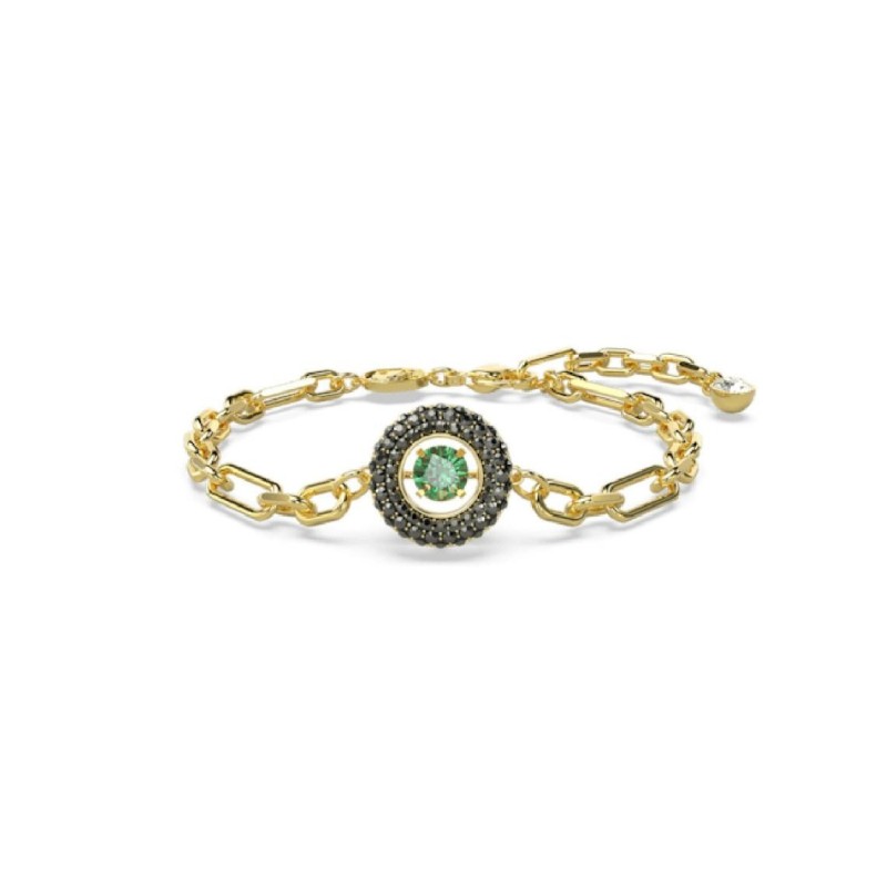 Bracelet fantaisie Swarovski femme métal doré avec cristaux noir et vert collection Sparkling