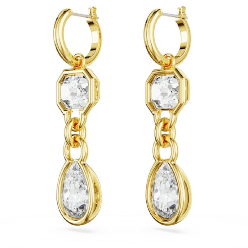 Boucles d'oreilles créoles fantaisie Swarovski femme métal doré avec cristaux blanc collection Dextera