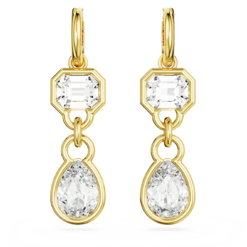 Boucles d'oreilles créoles fantaisie Swarovski femme métal doré avec cristaux blanc collection Dextera