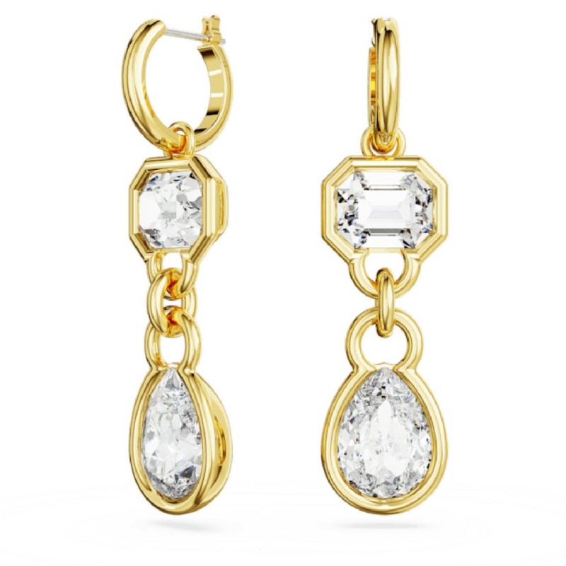 Boucles d'oreilles créoles fantaisie Swarovski femme métal doré avec cristaux blanc collection Dextera