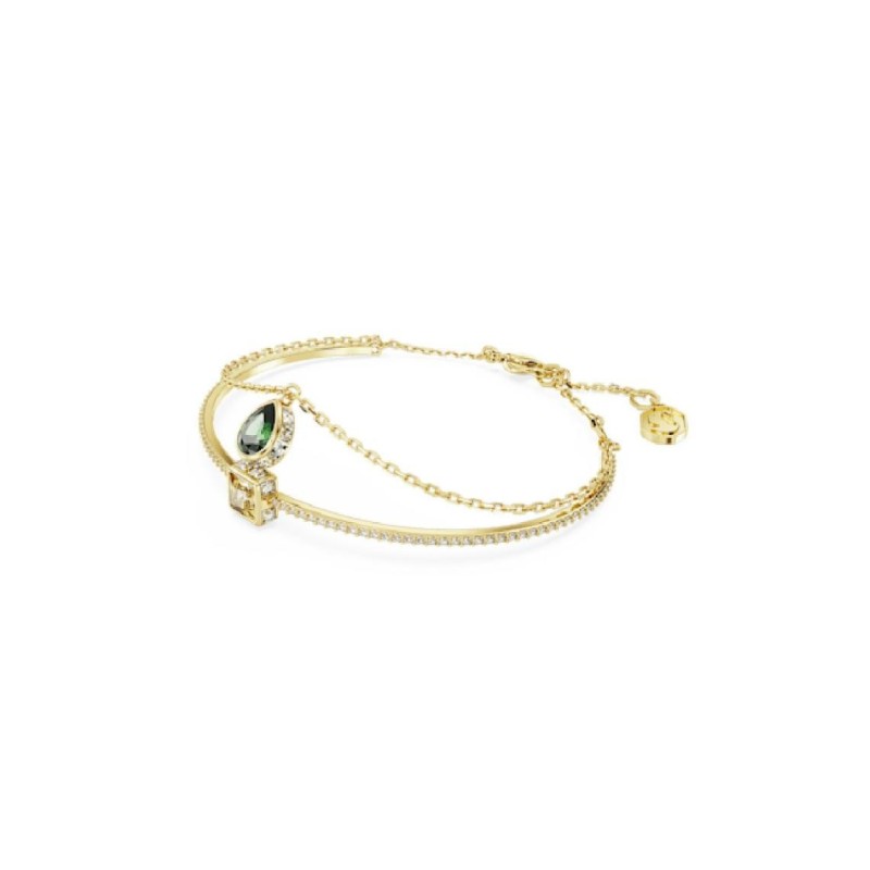 Bracelet fantaisie jonc et chaînette Swarovski femme métal doré avec cristaux jaune et vert collection Stilla