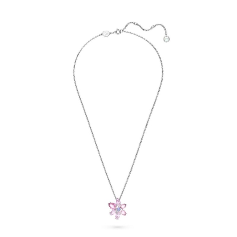 Collier fantaisie femme Swarovski métal argenté avec cristaux rose et violet collection Gema