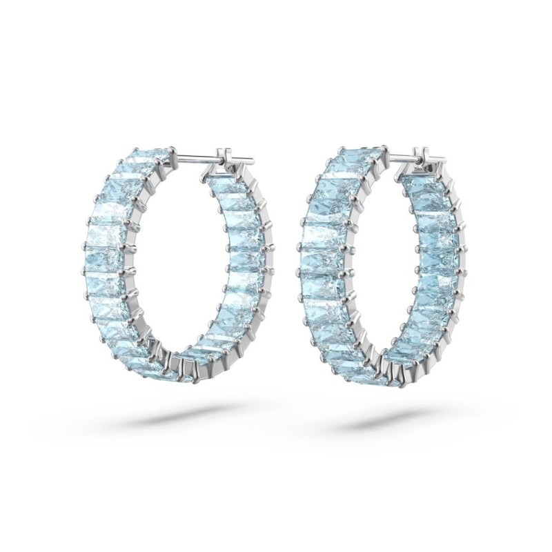 Boucles d'oreilles créoles fantaisie Swarovski femme métal argenté avec cristaux bleu collection Matrix