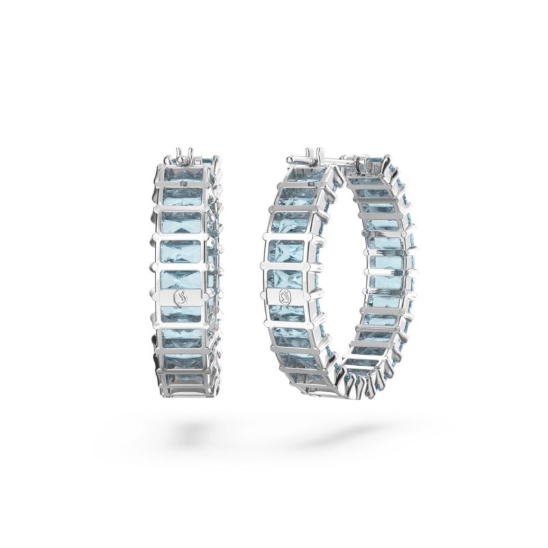 Boucles d'oreilles créoles fantaisie Swarovski femme métal argenté avec cristaux bleu collection Matrix