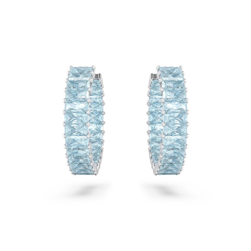 Boucles d'oreilles créoles fantaisie Swarovski femme métal argenté avec cristaux bleu collection Matrix