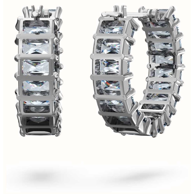 Boucles d'oreilles créoles fantaisie Swarovski femme métal argenté avec cristaux gris collection Matrix