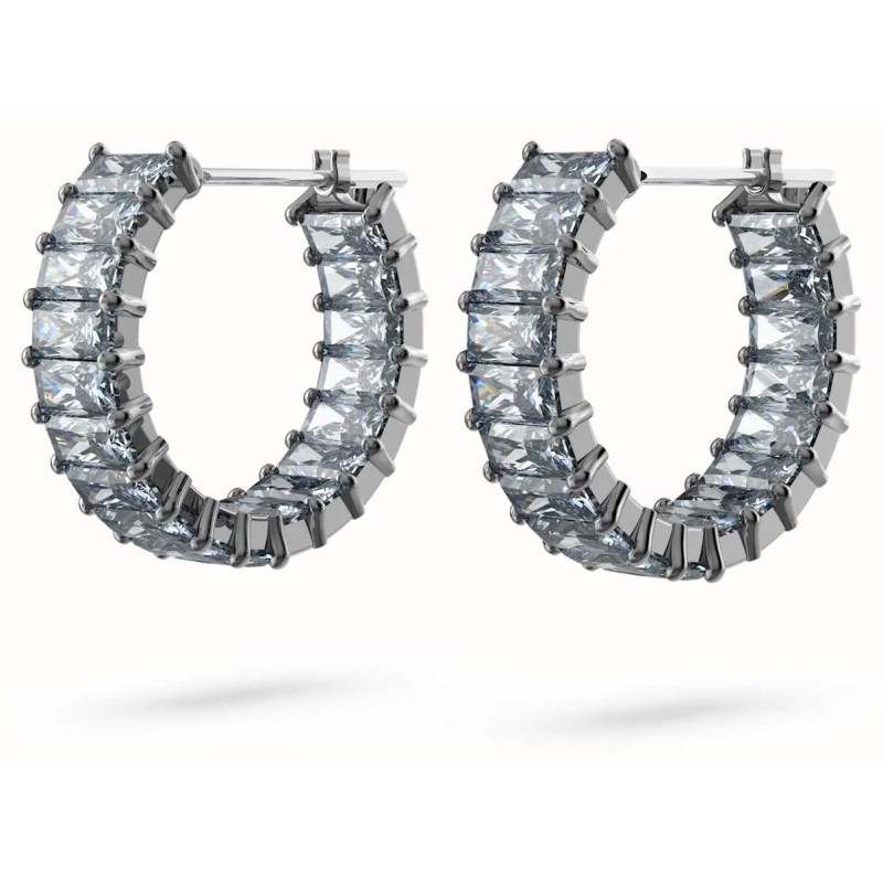 Boucles d'oreilles créoles fantaisie Swarovski femme métal argenté avec cristaux gris collection Matrix