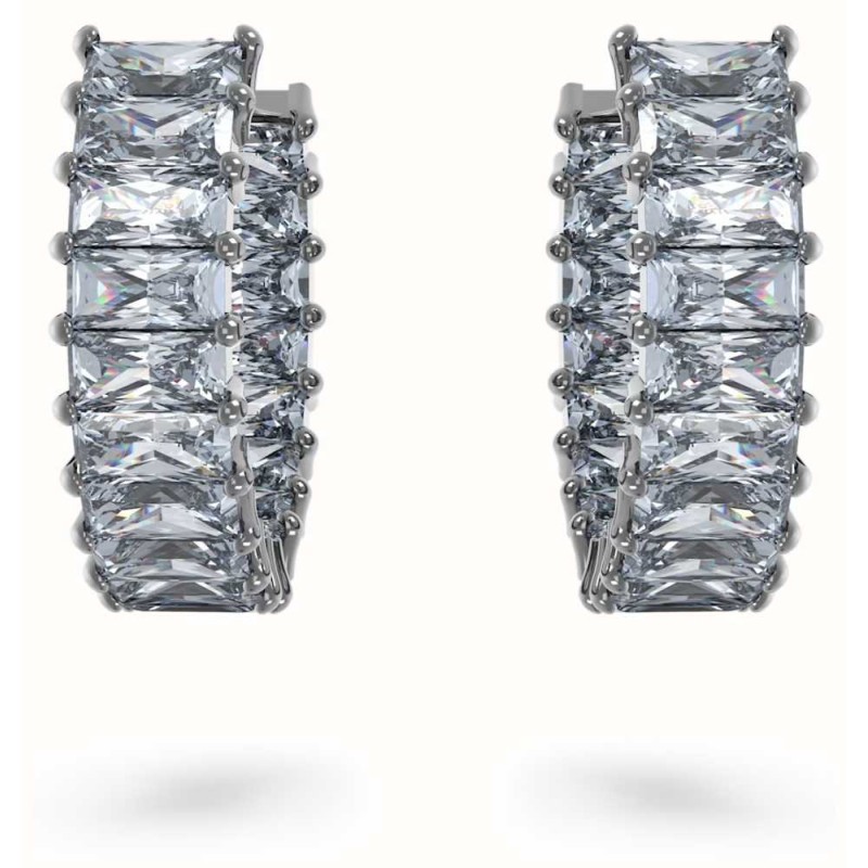 Boucles d'oreilles créoles fantaisie Swarovski femme métal argenté avec cristaux gris collection Matrix