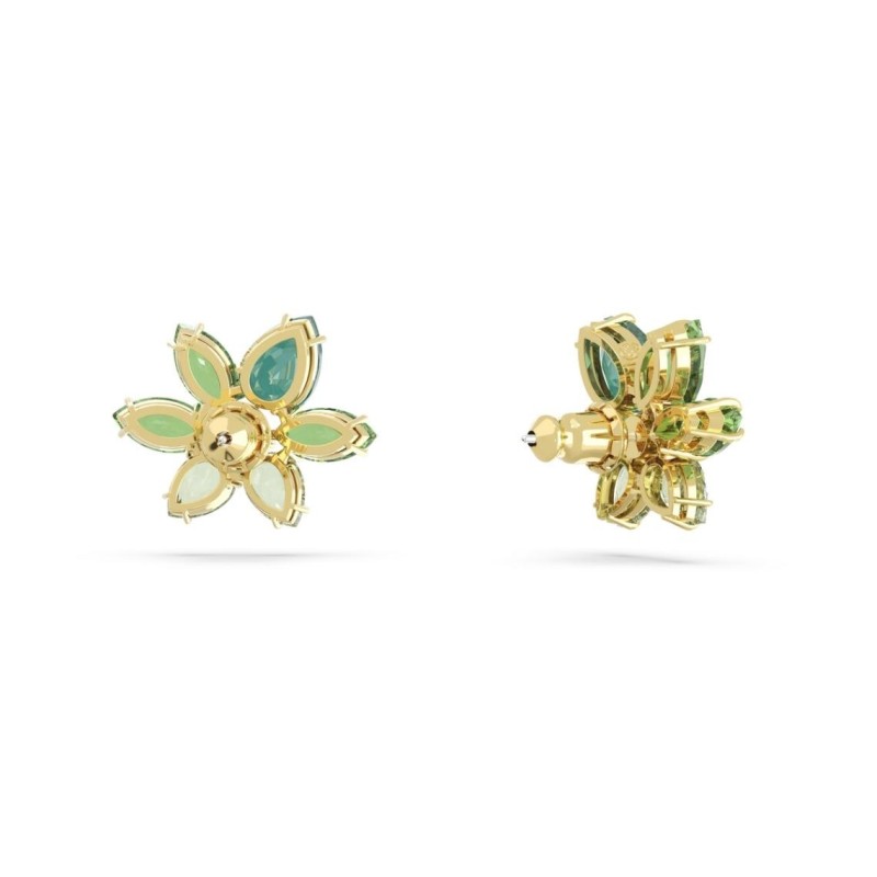 Boucles d'oreilles fantaisie Swarovski femme métal doré avec cristaux en nuances de vert collection Gema