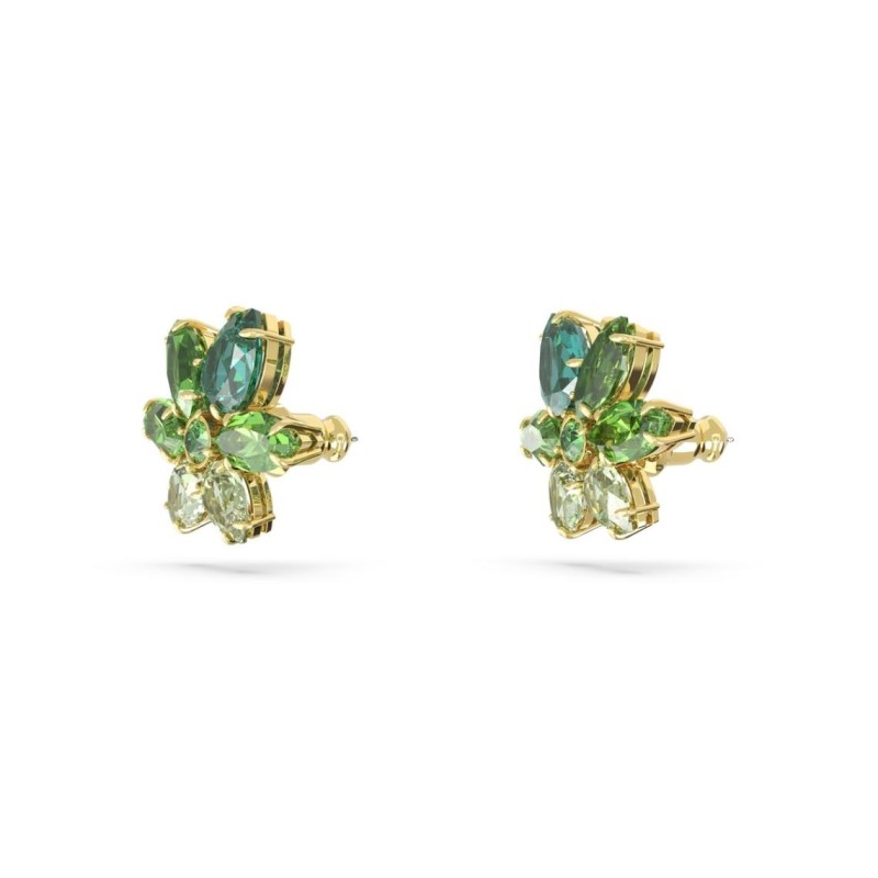 Boucles d'oreilles fantaisie Swarovski femme métal doré avec cristaux en nuances de vert collection Gema