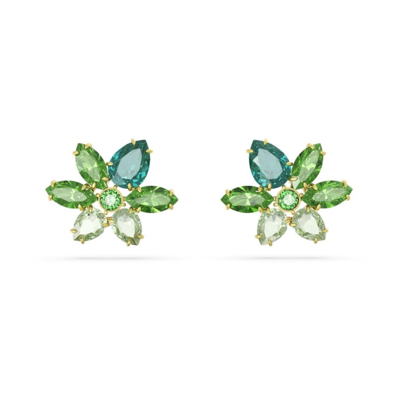 Boucles d'oreilles fantaisie Swarovski femme métal doré avec cristaux en nuances de vert collection Gema