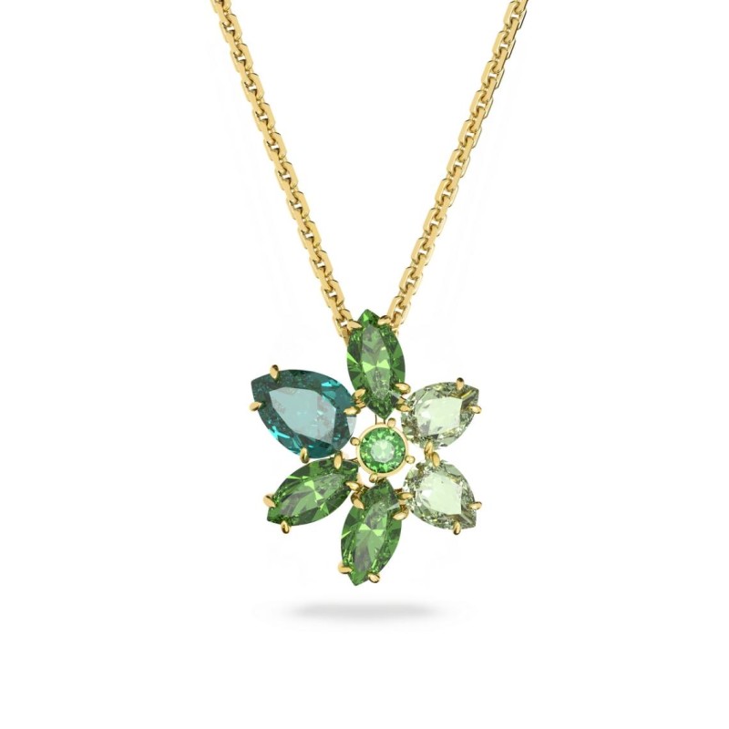 Collier fantaisie femme Swarovski métal doré avec cristaux dans les nuances de vert collection Gema