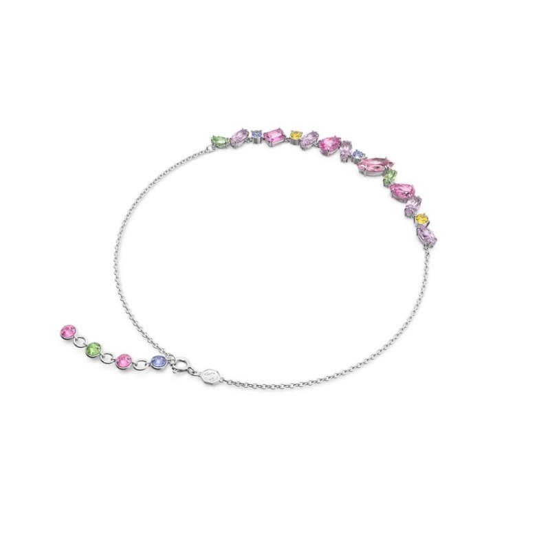 Collier fantaisie femme Swarovski métal argenté avec cristaux multicolores collection Gema