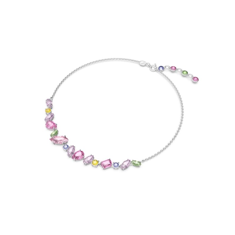 Collier fantaisie femme Swarovski métal argenté avec cristaux multicolores collection Gema