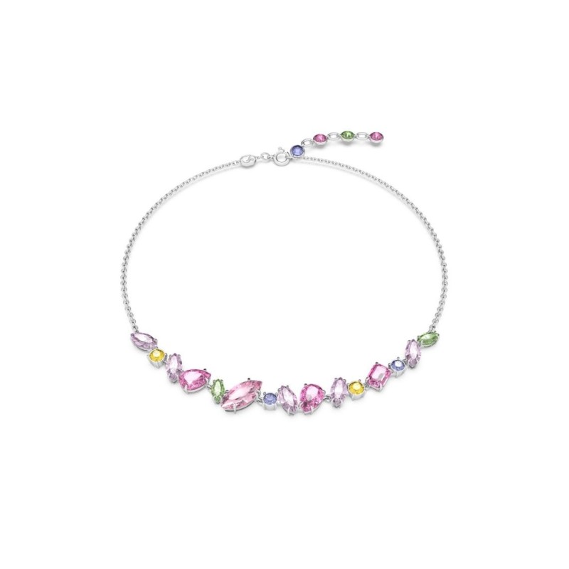 Collier fantaisie femme Swarovski métal argenté avec cristaux multicolores collection Gema