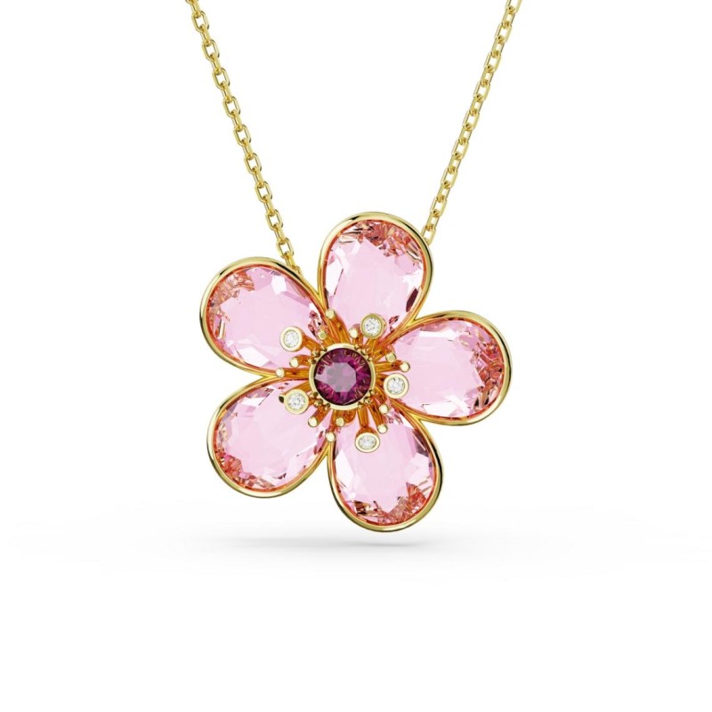 Collier fantaisie femme Swarovski métal doré avec cristaux dans les nuances de rose collection Florere