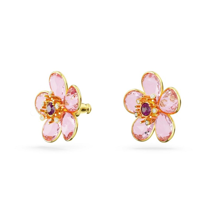 Boucles d'oreilles fantaisie Swarovski femme métal doré avec cristaux en nuances de rose collection Florere