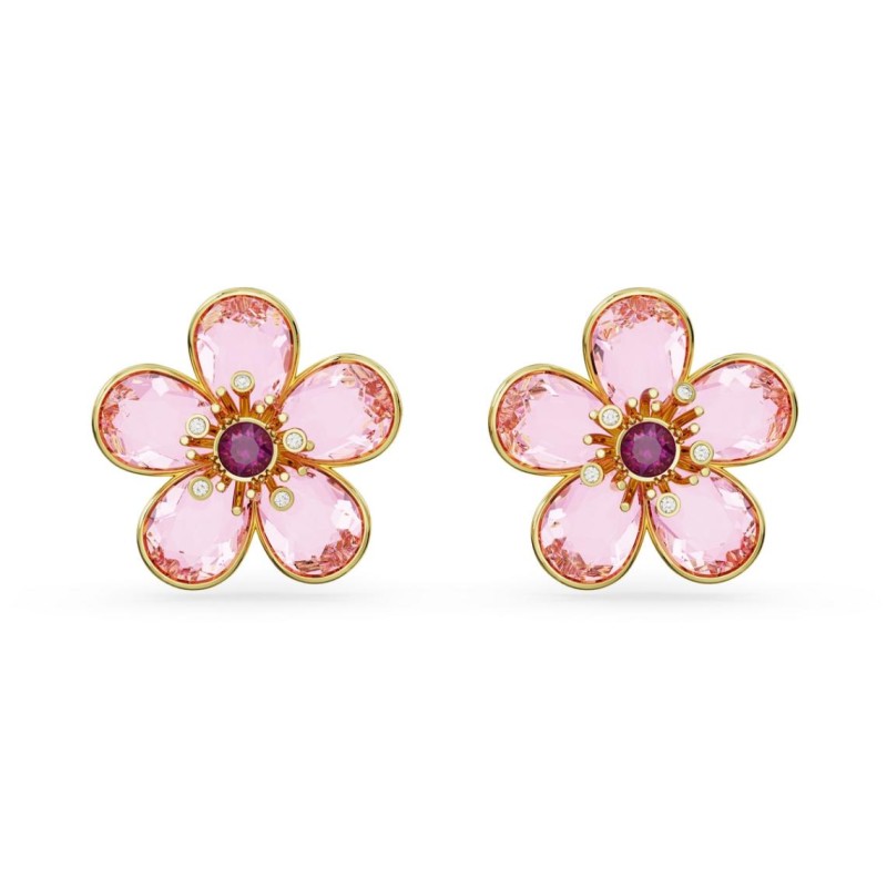 Boucles d'oreilles fantaisie Swarovski femme métal doré avec cristaux en nuances de rose collection Florere