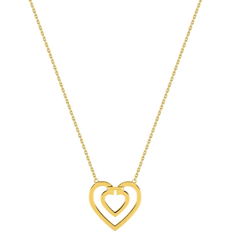 Collier fantaisie Carador en  or jaune 750/000 motif double cœurs ajourés