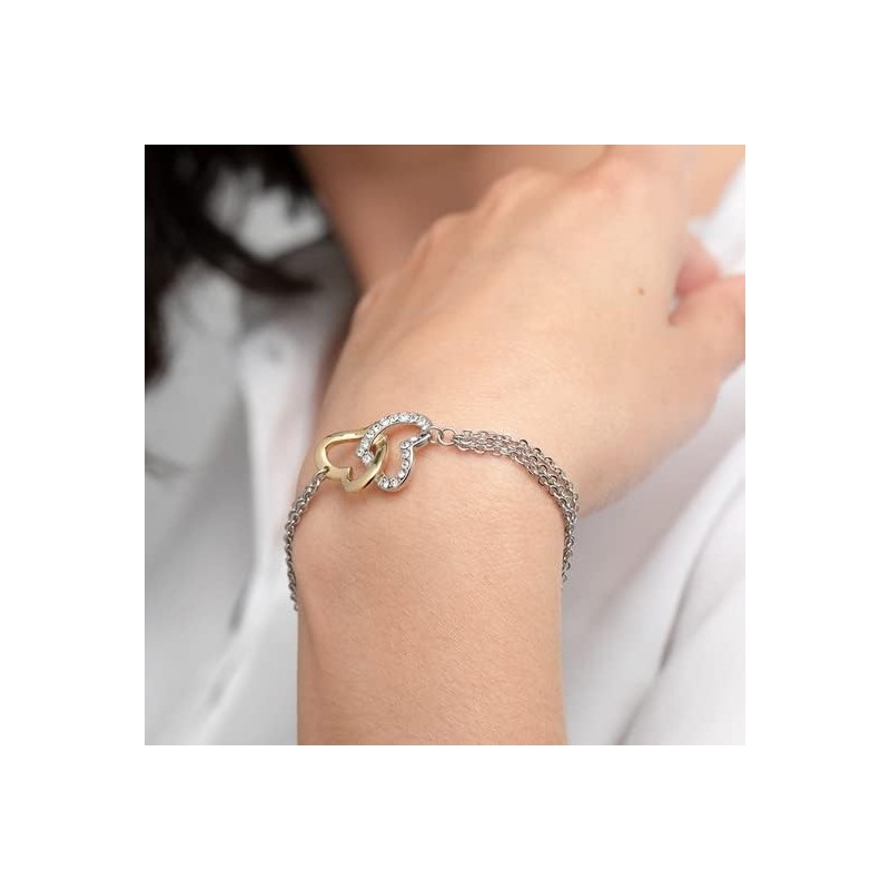 Bracelet Lotus Style femme doubles cœurs en acier avec oxydes de zirconium