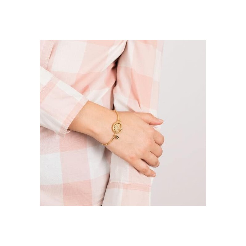 Bracelet Rigide Lotus Style femme arbre de vie en acier doré avec oxydes de zirconium