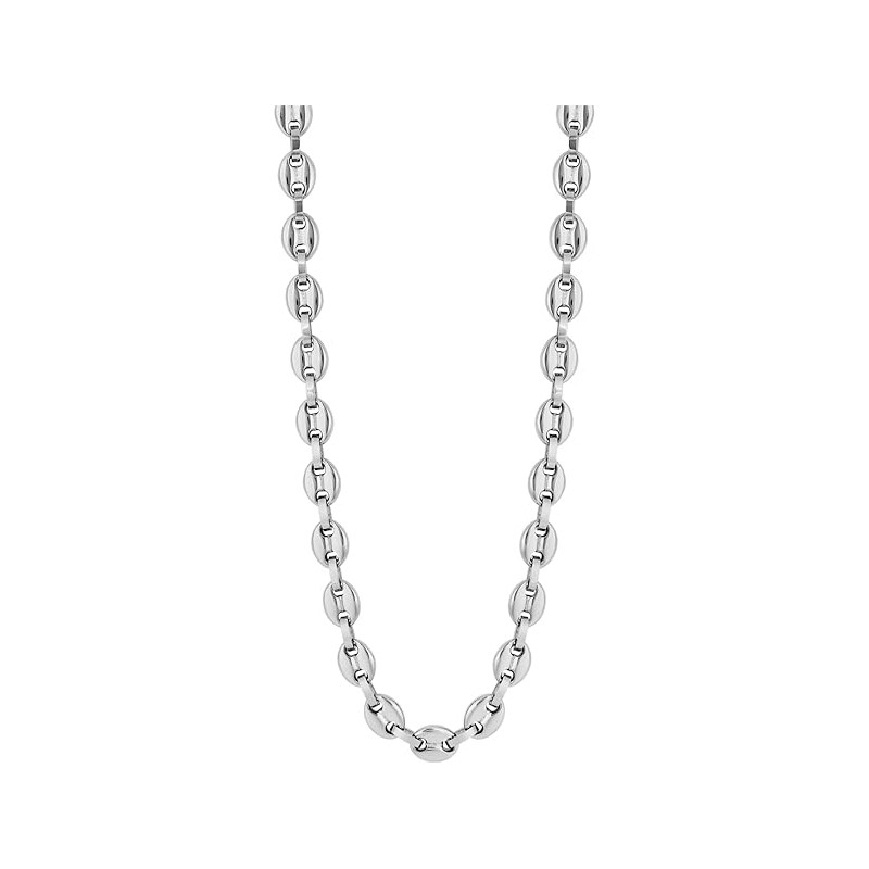 Collier Lotus Style homme style urban maille grain de café en acier argenté