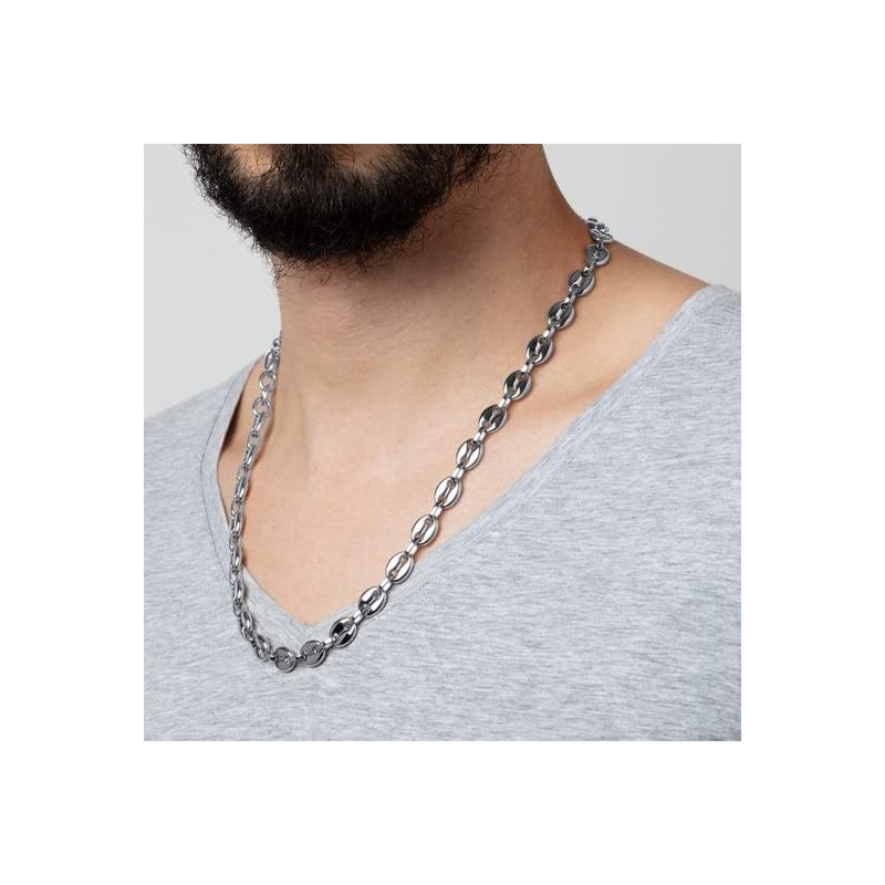 Collier Lotus Style homme style urban maille grain de café en acier argenté