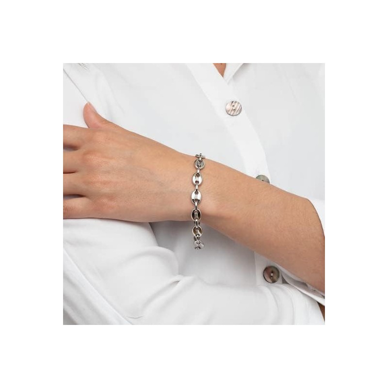 Bracelet Lotus Style urban maille grain de café en acier argenté