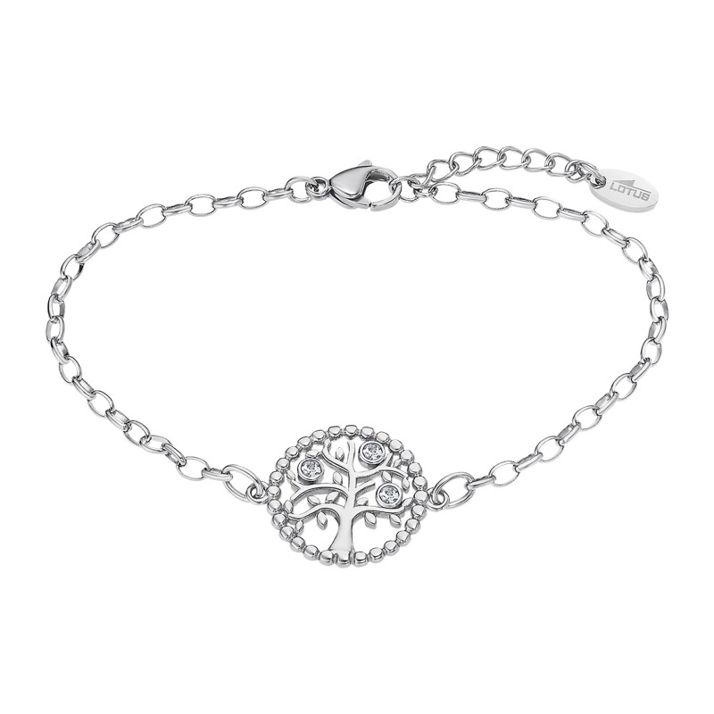 Bracelet Lotus Style femme motif arbre de vie en acier argenté avec oxydes de zirconium