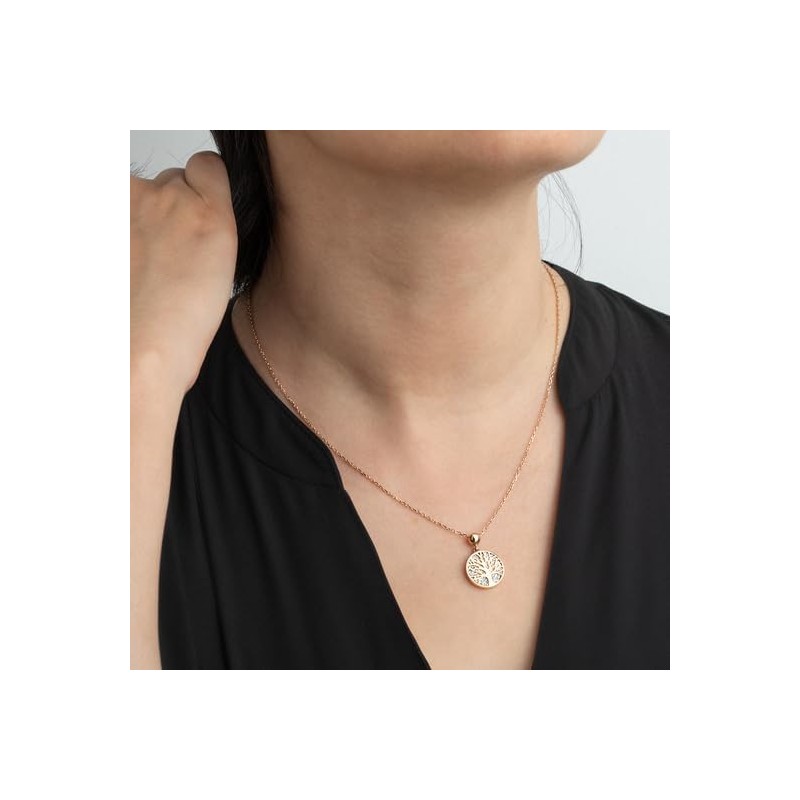 Collier Lotus Style femme en acier rosé avec un arbre de vie