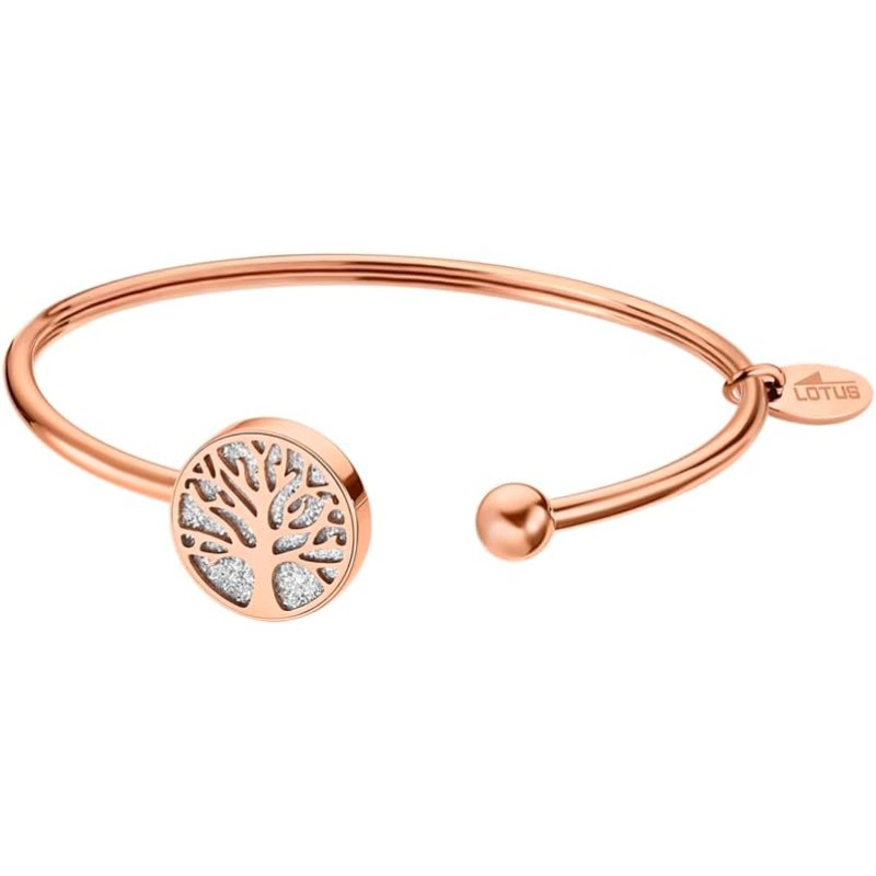 Bracelet Rigide Lotus Style  femme en acier rosé avec un arbre de vie