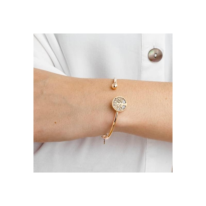 Bracelet Rigide Lotus Style  femme en acier rosé avec un arbre de vie