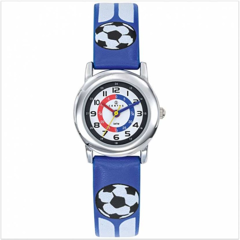 Montre Certus Junior bracelet cuir bleu avec ballons de foot