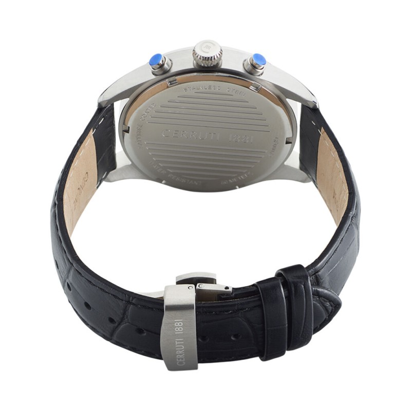 Montre Cerruti 1881 Cavareno Homme bracelet cuir noir effet croco fond de cadran bleu