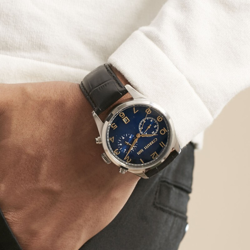 Montre Cerruti 1881 Cavareno Homme bracelet cuir noir effet croco fond de cadran bleu