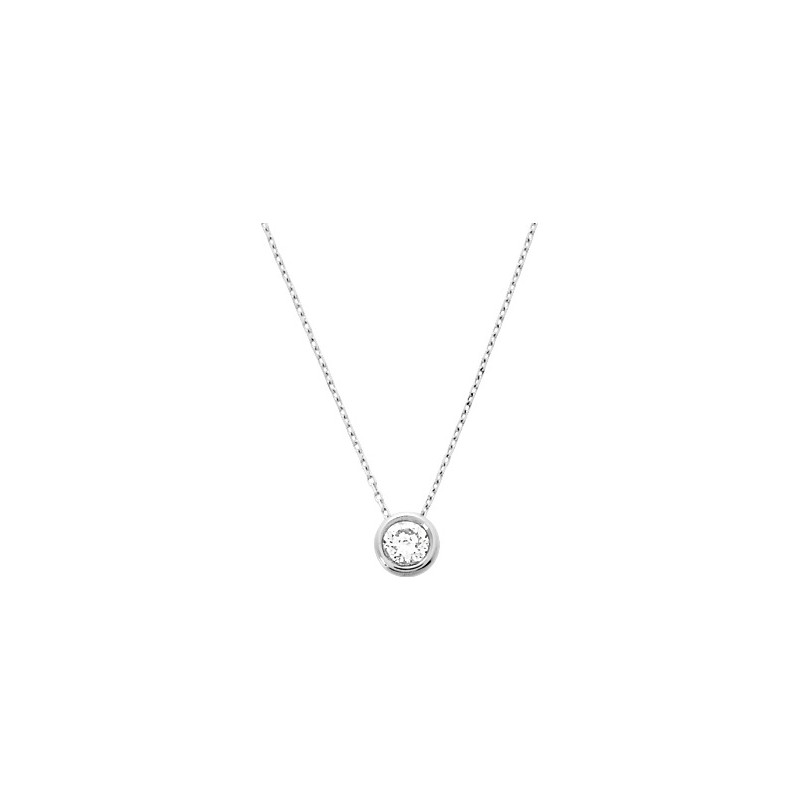 Collier femme solitaire CARADOR en or blanc 750/000 et oxyde de zirconium 4mm serti clos