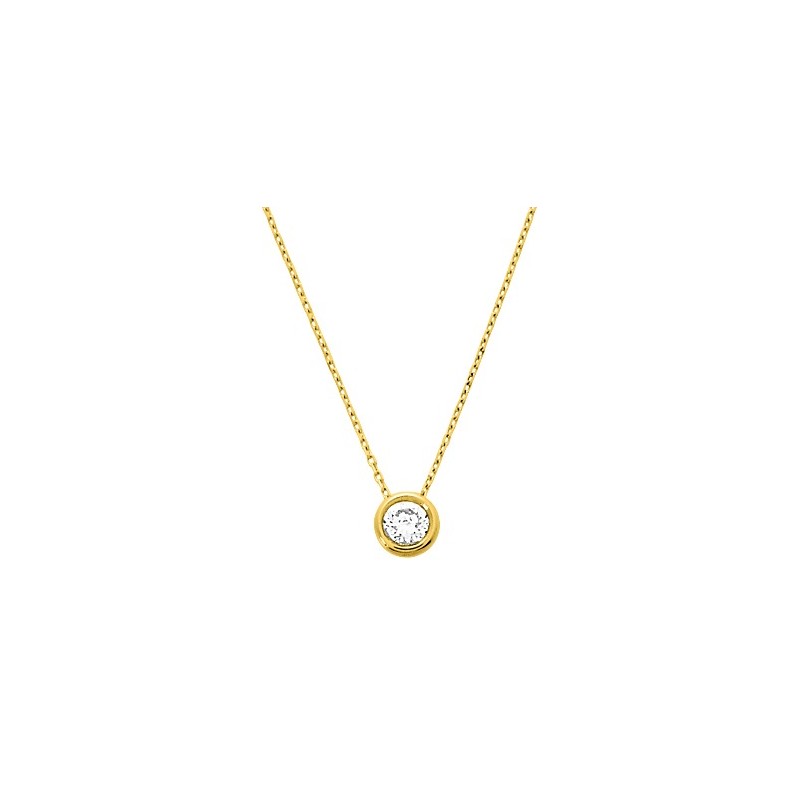 Collier femme solitaire CARADOR en or jaune 750/000 et oxyde de zirconium 4mm serti clos