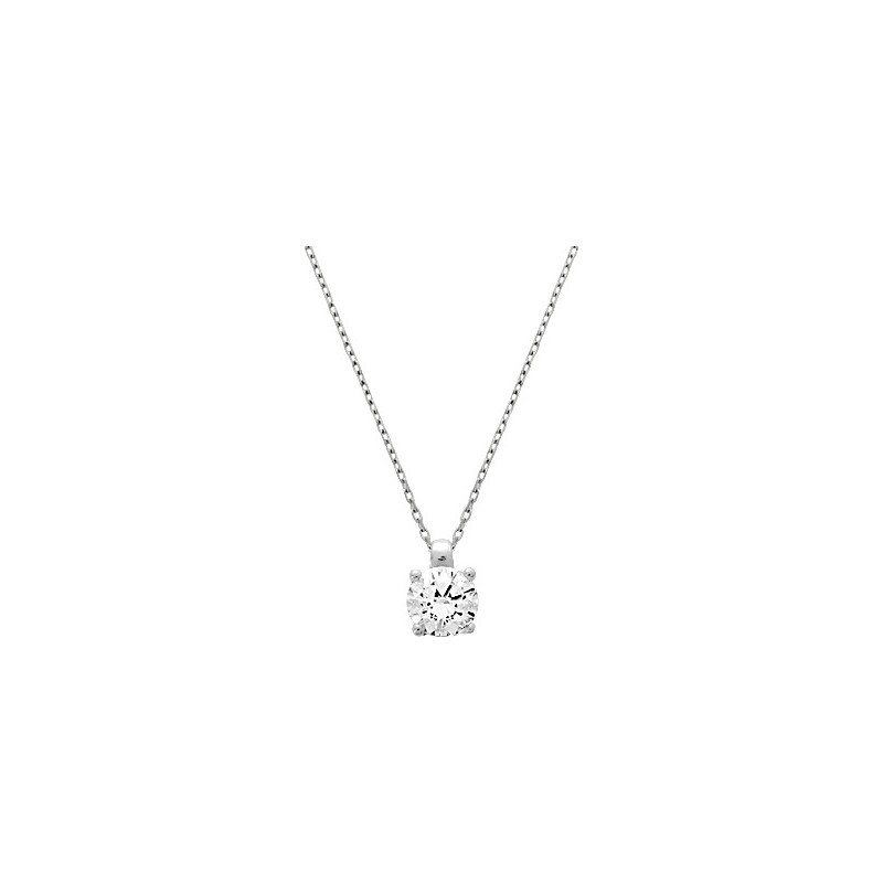 Collier femme solitaire CARADOR en or blanc 750/000 et oxyde de zirconium 5.5mm serti griffes