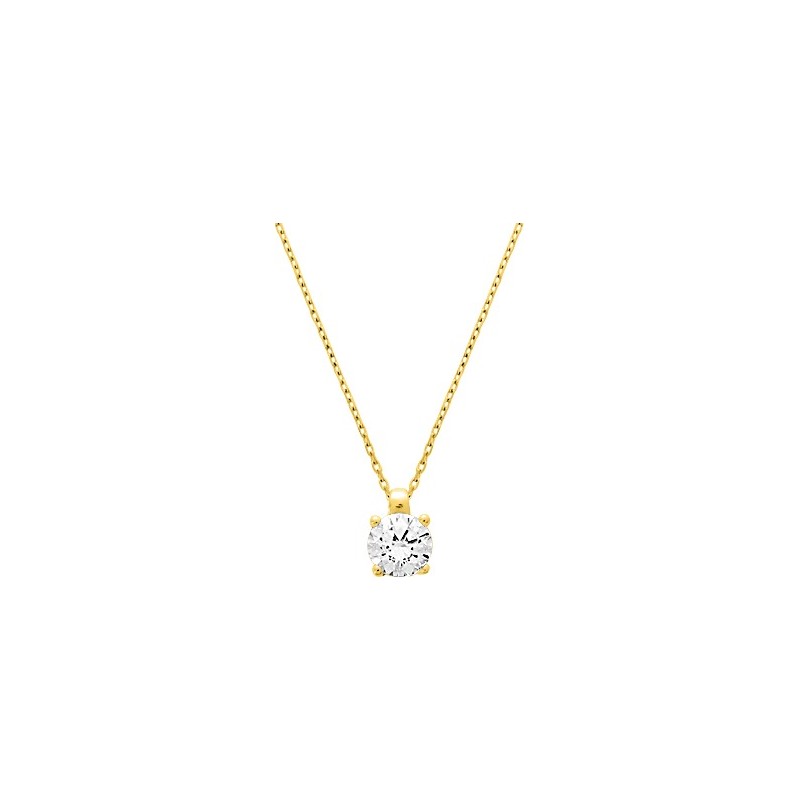 Collier femme solitaire CARADOR en or jaune 750/000 et oxyde de zirconium 5.5mm serti griffes