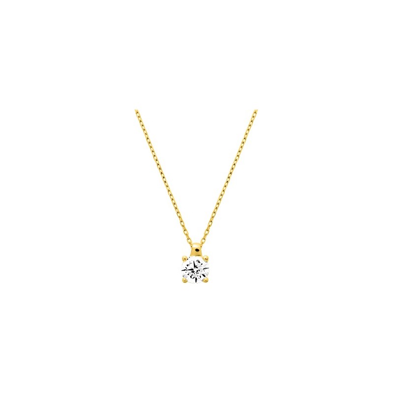 Collier femme solitaire CARADOR en or jaune 750/000 et oxyde de zirconium 4.75mm serti griffes
