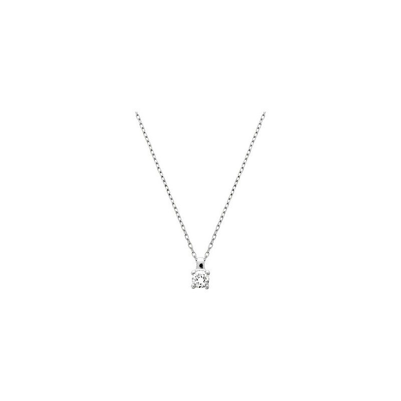 Collier femme solitaire CARADOR en or blanc 750/000 et oxyde de zirconium 3mm serti griffes