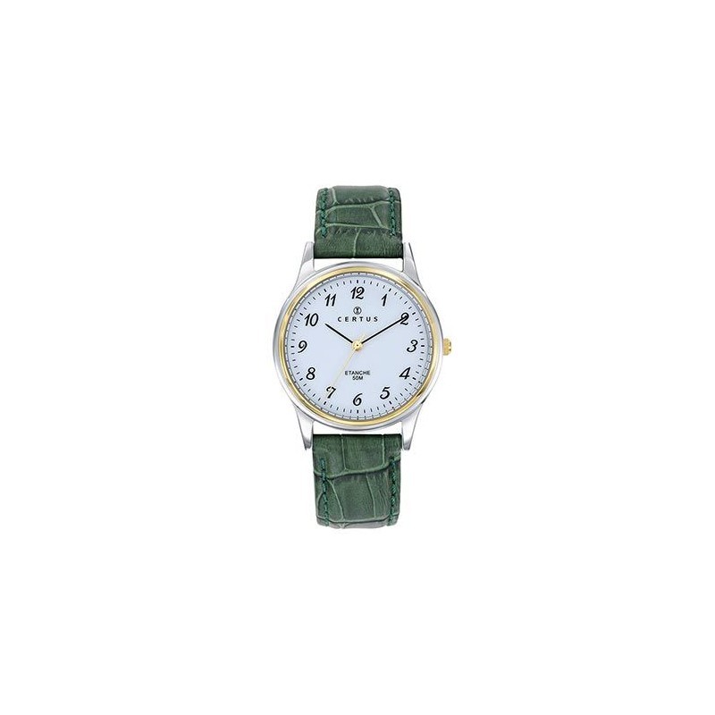 Montre Certus Homme acier bicolore cuir effet croco vert
