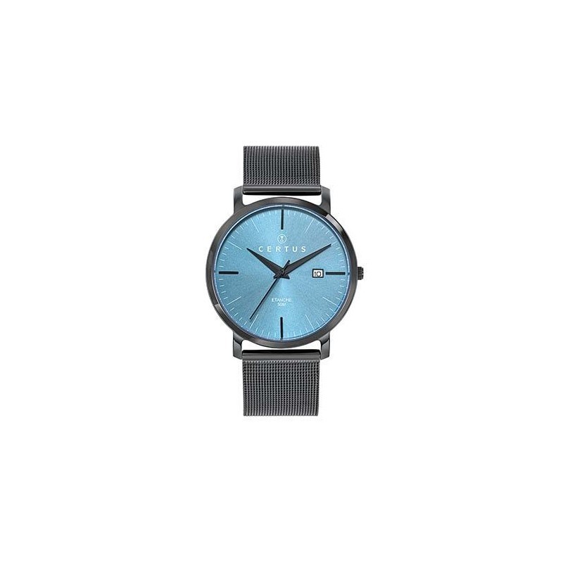 Montre Certus Homme bracelet milanais noir fond de cadran bleu