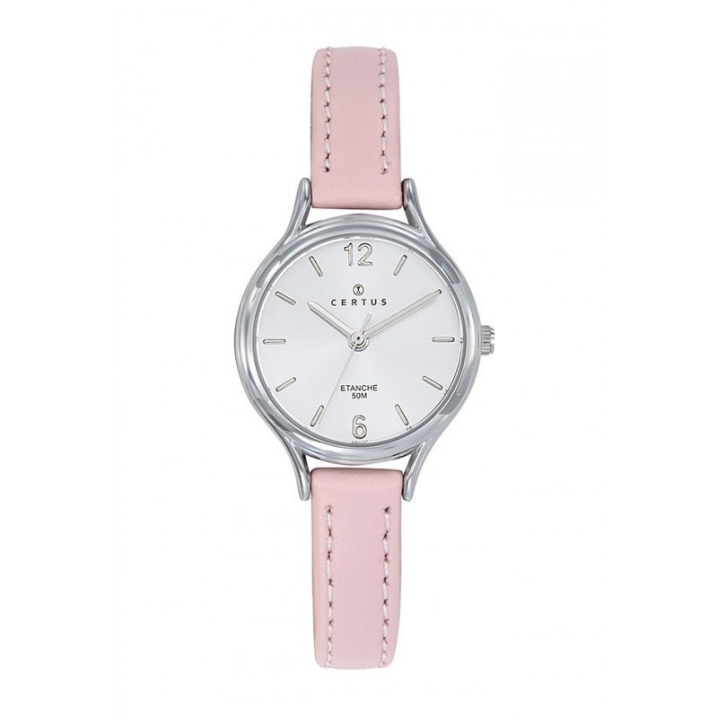 Montre Certus Femme bracelet cuir rose fond de cadran blanc