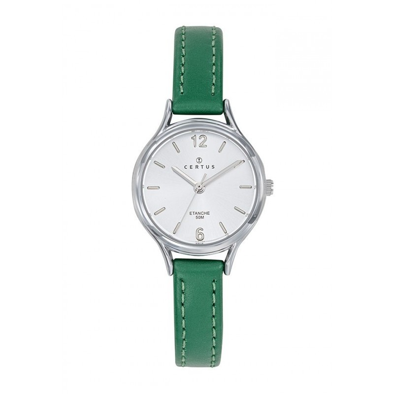 Montre Certus Femme bracelet cuir vert fond de cadran blanc