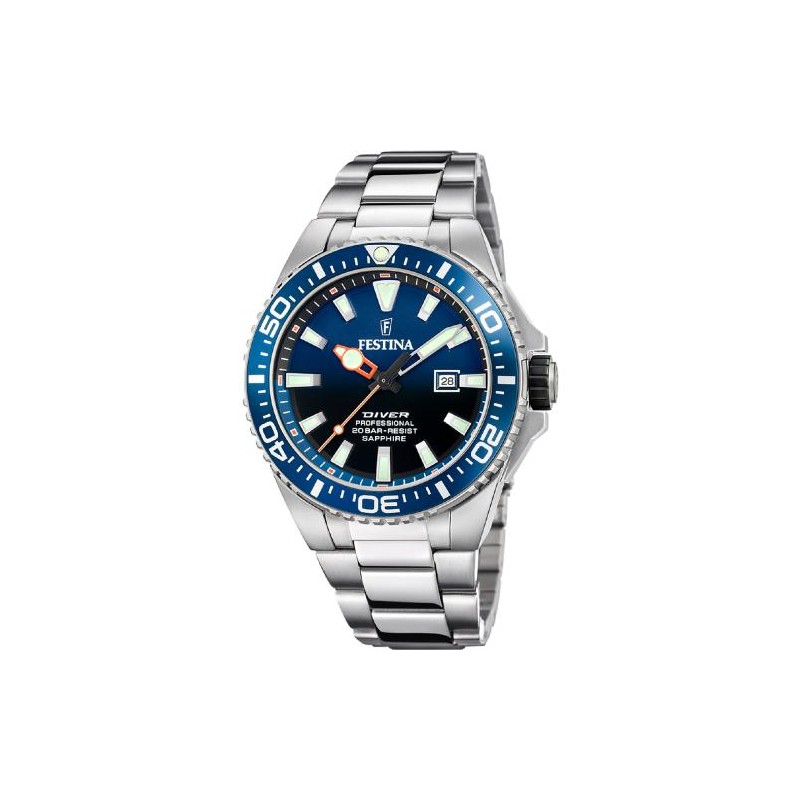 Montre Festina Homme Miyota acier argenté lunette et fond de cadran bleu