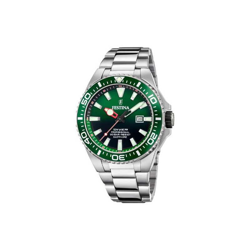 Montre Festina Homme Miyota acier argenté lunette et fond de cadran vert