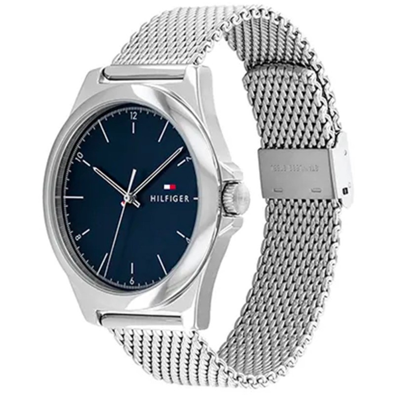 Montre Tommy Hilfiger Homme Norris bracelet milanais argenté fond bleu